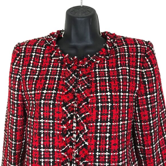 Alice & Olivia Kidman Tweed Jacket Red Size 4 - Picture 4 of 8